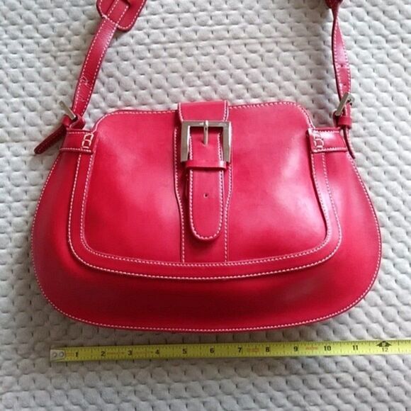 Focus Paris Leather Shoulder Bag Red EUC - Picture 3 of 12